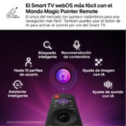 LG OLED evo AI C6 features AI Hub for personalization, with an AI icon above a remote control surrounded by labels for Multi AI Search, AI Concierge, AI Voice ID with My Page, AI Chatbot, AI Picture Wizard, and AI Sound Wizard.